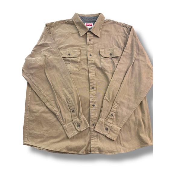 Wrangler Menswear 2XL Casual Button-Up Shirt Long Sleeve Workwear Tan Khaki - Picture 1 of 7